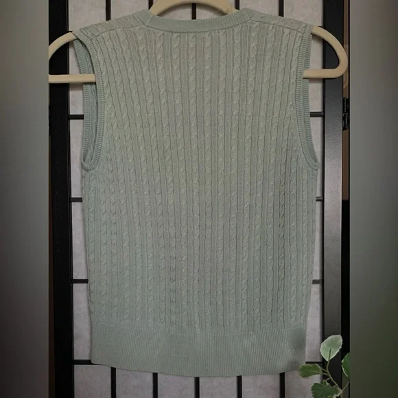 Mint Green Cable Knit Sweater Vest - Picture 2 of 2